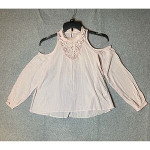 Holister Top Womens Medium Light Pink Cold Shoulder Lace Neck Halter Gauzy‎